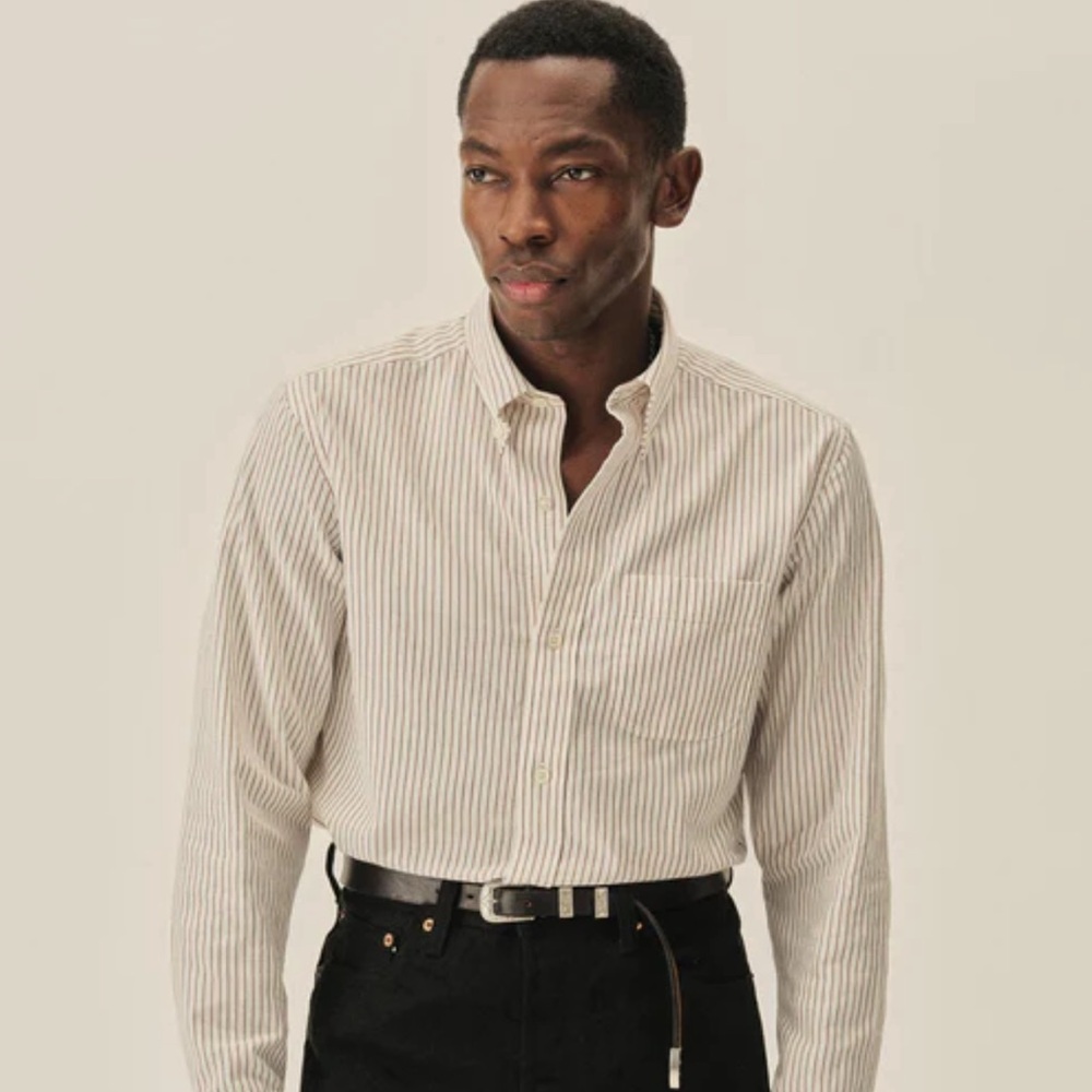 Buck Mason California Oxford Button Down Shirt in Canyon Lane Stripe